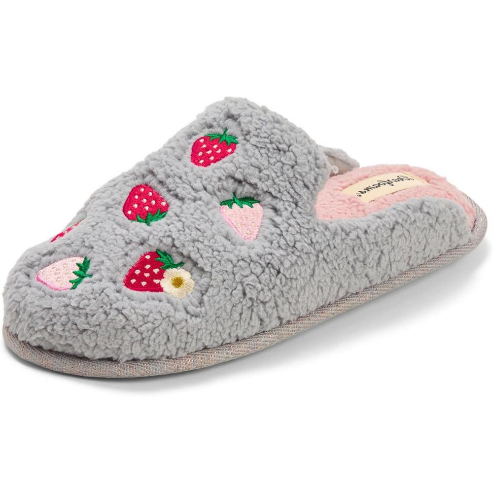 imageDearfoams womens Novelty Gift Teddy Sherpa Scuff Slipon House ShoeStrawberry Icon
