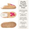 Dearfoams womens Novelty Gift Teddy Sherpa Scuff Slip-on House Shoe(Pink Bow Emrboidered)