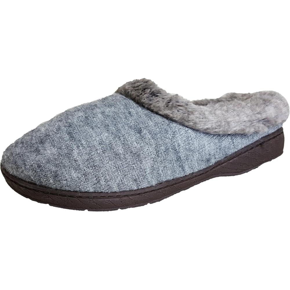 imageDearfoams New Ladys HEATTHERED Knit Clog SlipperGrey