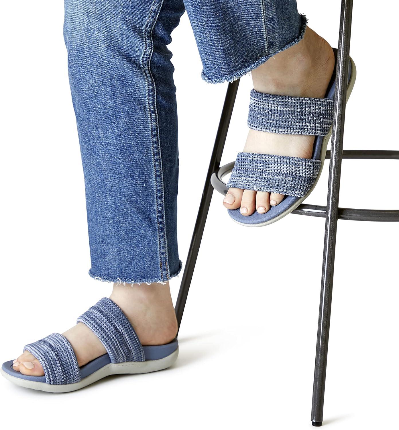 imageDearfoams womens Original Comfort Blair Slip on Double Band Slide Sandal With Arch SupportSlide SandalFlint Stone