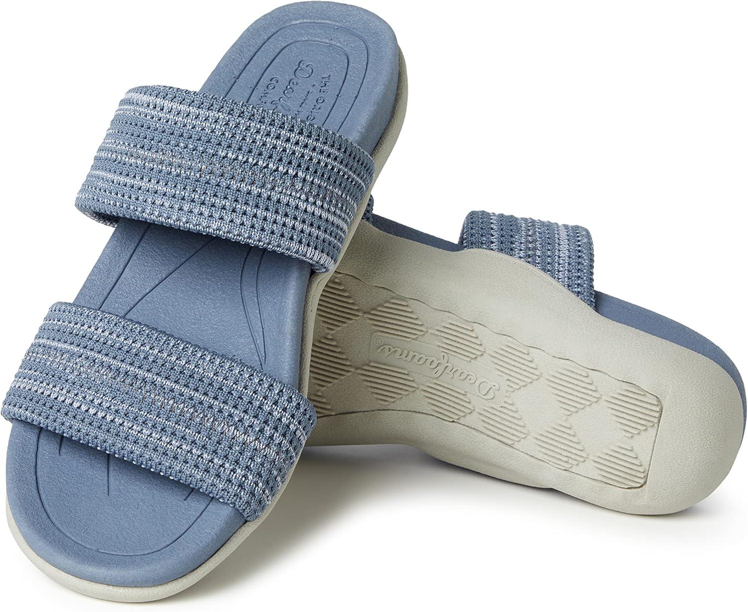 imageDearfoams womens Original Comfort Blair Slip on Double Band Slide Sandal With Arch SupportSlide SandalFlint Stone