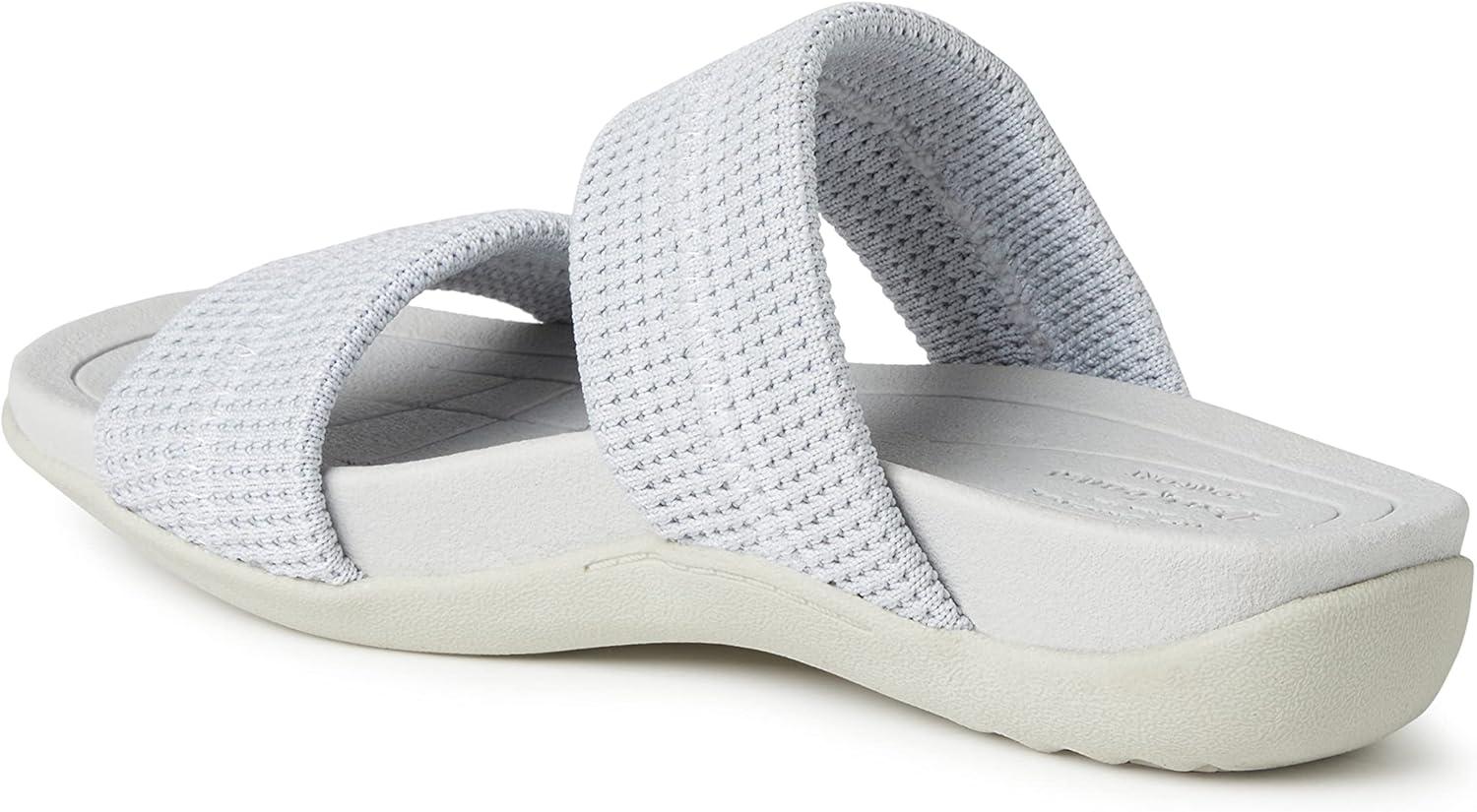 imageDearfoams womens Original Comfort Blair Slip on Double Band Slide Sandal With Arch SupportSlide SandalSilver