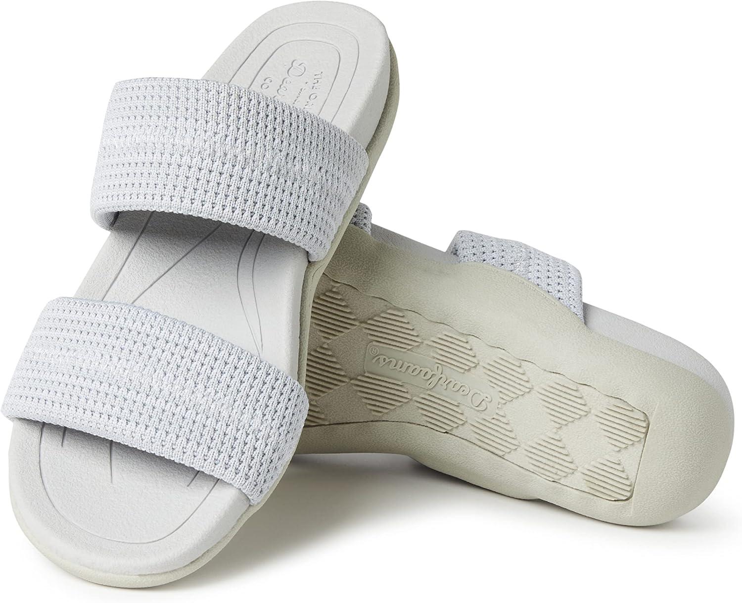 imageDearfoams womens Original Comfort Blair Slip on Double Band Slide Sandal With Arch SupportSlide SandalSilver