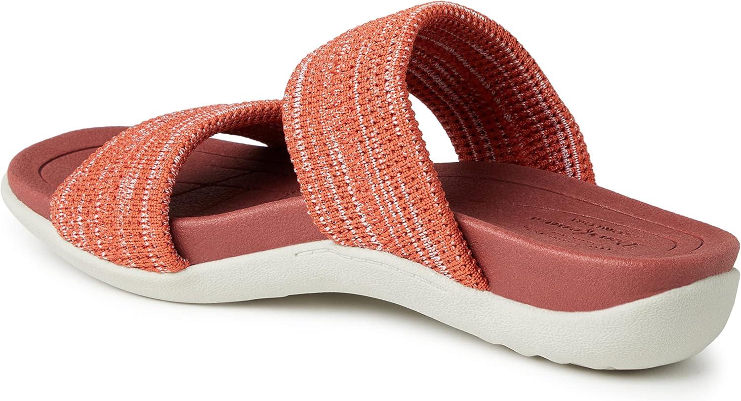 imageDearfoams womens Original Comfort Blair Slip on Double Band Slide Sandal With Arch SupportSlide SandalTerracotta