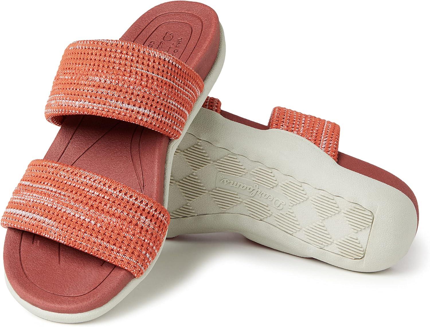 imageDearfoams womens Original Comfort Blair Slip on Double Band Slide Sandal With Arch SupportSlide SandalTerracotta