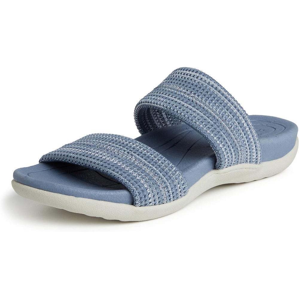 imageDearfoams womens Original Comfort Blair Slip on Double Band Slide Sandal With Arch SupportSlide SandalFlint Stone