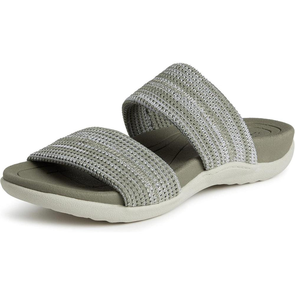 imageDearfoams womens Original Comfort Blair Slip on Double Band Slide Sandal With Arch SupportSlide SandalMoss Heather