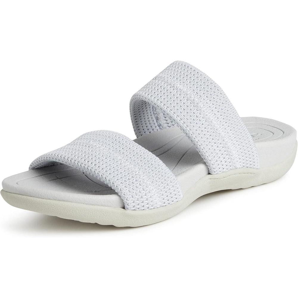 imageDearfoams womens Original Comfort Blair Slip on Double Band Slide Sandal With Arch SupportSlide SandalSilver