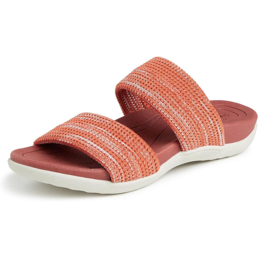 imageDearfoams womens Original Comfort Blair Slip on Double Band Slide Sandal With Arch SupportSlide SandalTerracotta