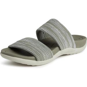 Dearfoams womens Original Comfort Blair Slip on Double Band Slide Sandal With Arch SupportSlide Sandal(Moss Heather)