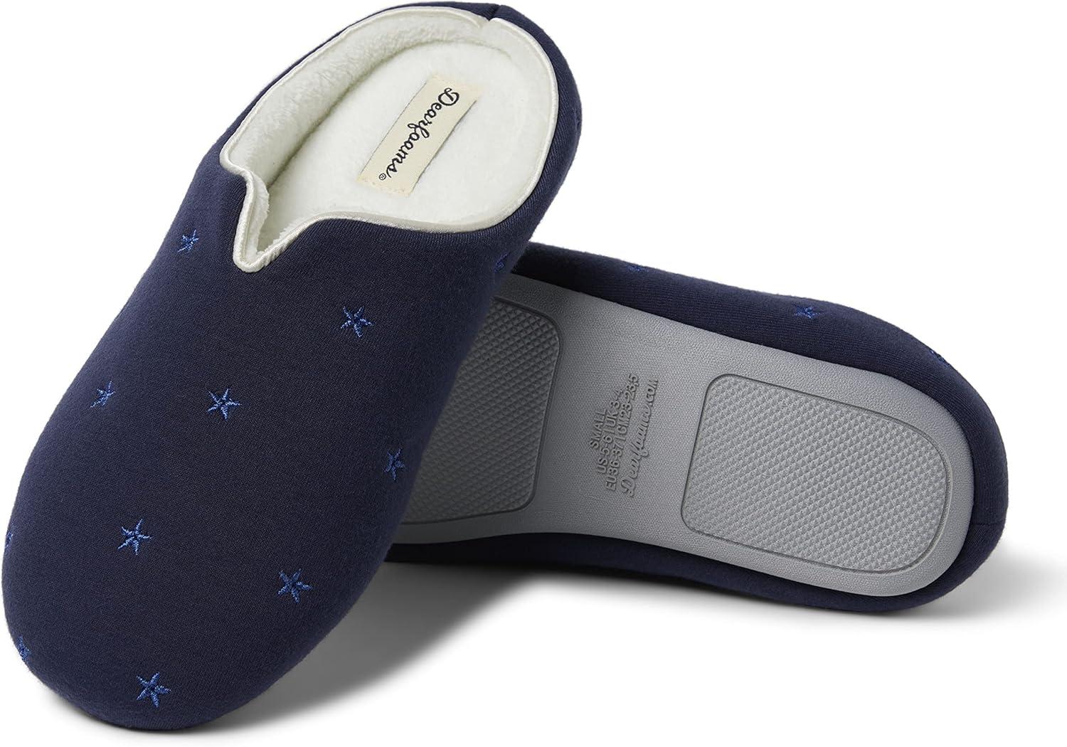 imageDearfoams Womens Dori Cozy Jersey Notch Clog SlipperNavy