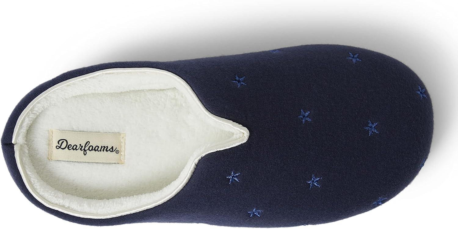 imageDearfoams Womens Dori Cozy Jersey Notch Clog SlipperNavy
