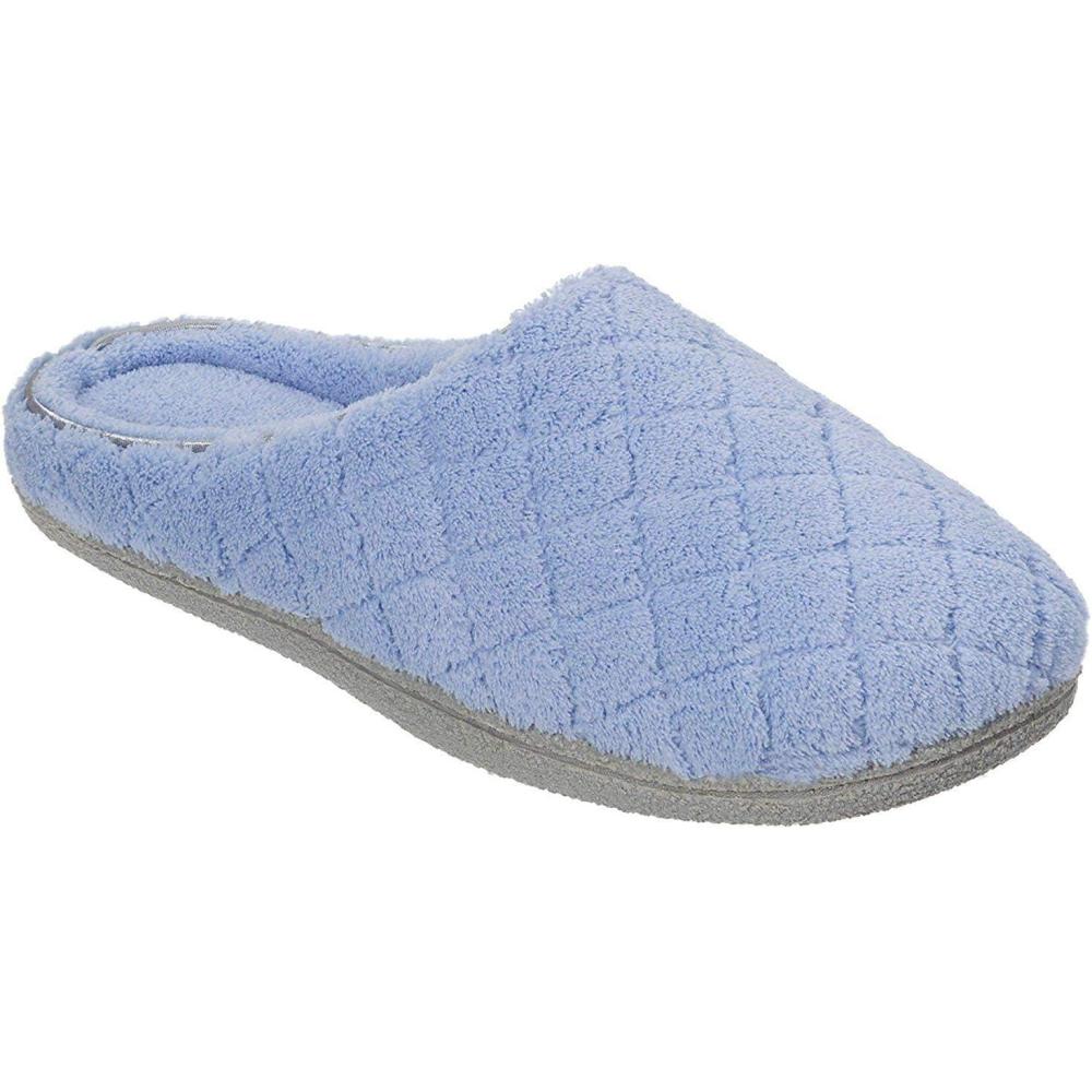 imageDearfoams Womens Memory Foam Indoor House Slippers Leslie Terry Clog House Shoes with Wide WidthsIceberg Blue