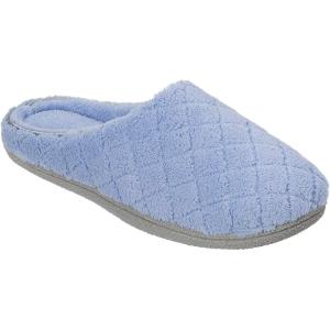 Dearfoams Women’s Memory Foam Indoor House Slippers Leslie Terry Clog House Shoes with Wide Widths(Iceberg Blue)