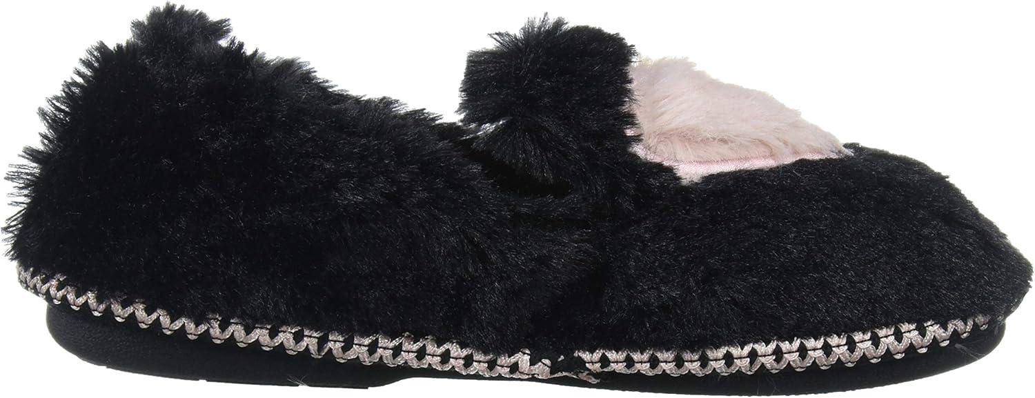 imageDearfoams UnisexChild Mia Kids faux faux fur Closed Back with Heart Detail SlipperBlack