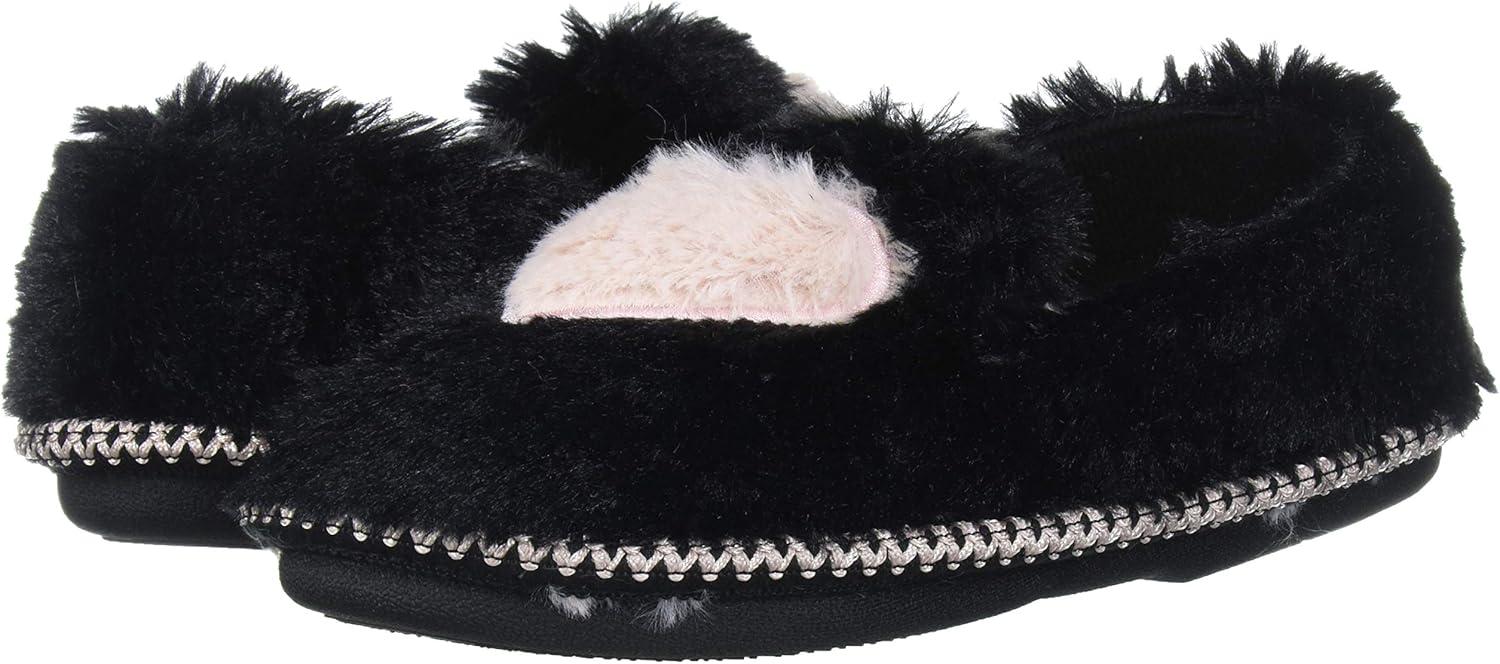 imageDearfoams UnisexChild Mia Kids faux faux fur Closed Back with Heart Detail SlipperBlack