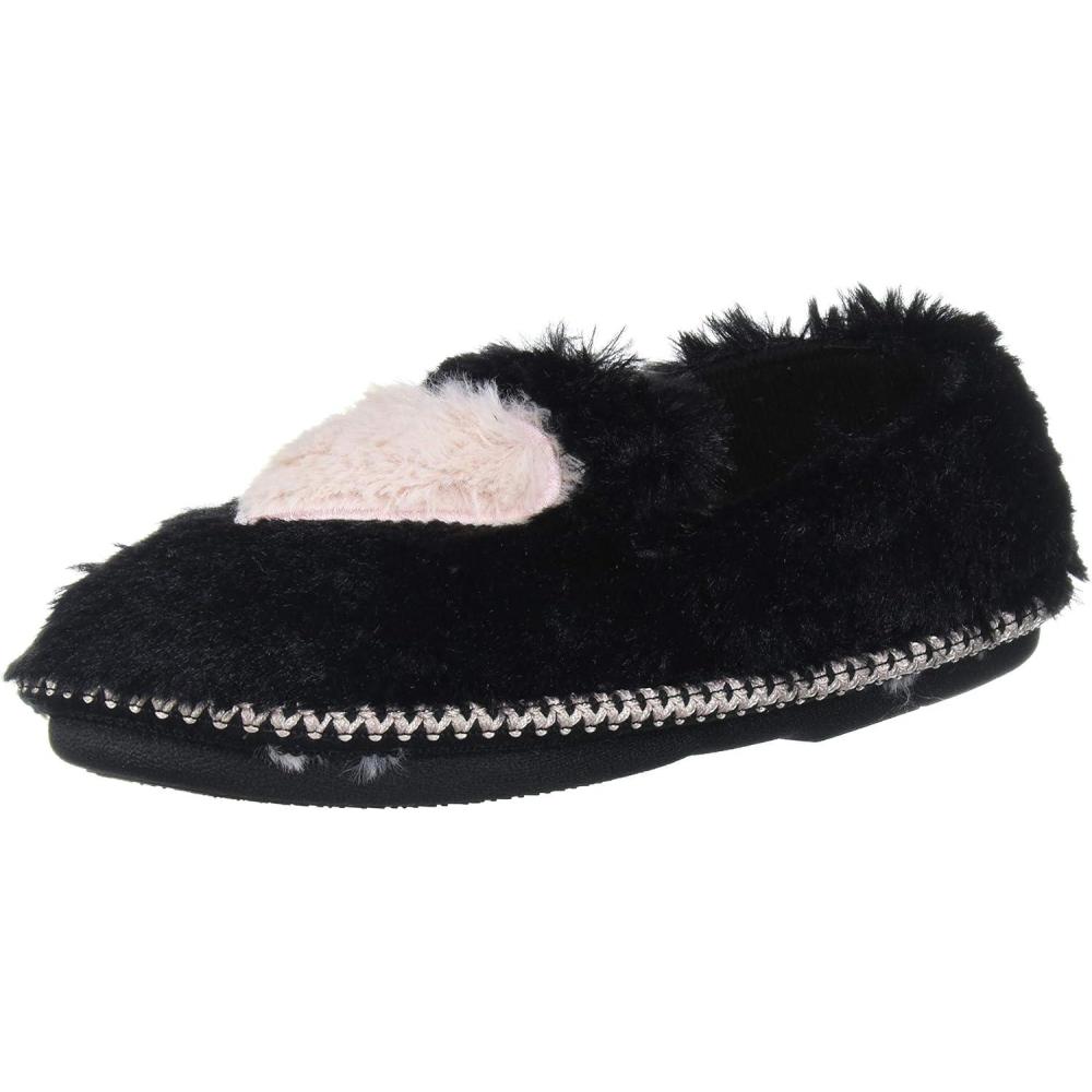 imageDearfoams UnisexChild Mia Kids faux faux fur Closed Back with Heart Detail SlipperBlack