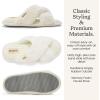 Dearfoams Women’s Acquired Style & Danielle Pheloung Exclusive Memory Foam Jessica Cozy Bow Cross Band Slide Slippers(Alabaster)