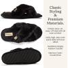 Dearfoams Women’s Acquired Style & Danielle Pheloung Exclusive Memory Foam Jessica Cozy Bow Cross Band Slide Slippers(Black)