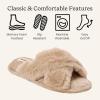 Dearfoams Women’s Acquired Style & Danielle Pheloung Exclusive Memory Foam Jessica Cozy Bow Cross Band Slide Slippers(Latte)