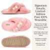 Dearfoams Women’s Acquired Style & Danielle Pheloung Exclusive Memory Foam Jessica Cozy Bow Cross Band Slide Slippers(Pink Bows)
