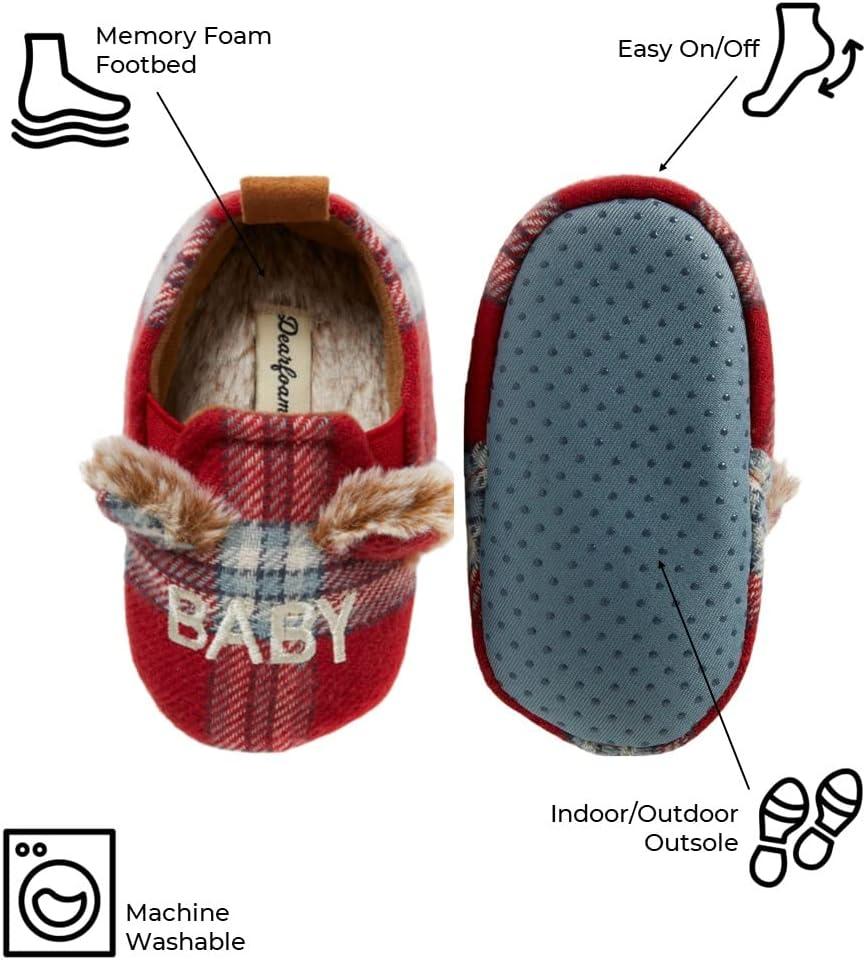 imageDearfoams Baby amp Kids Bear Matching Family Slipper Christmas GiftsBaby Bear RedBlue Plaid