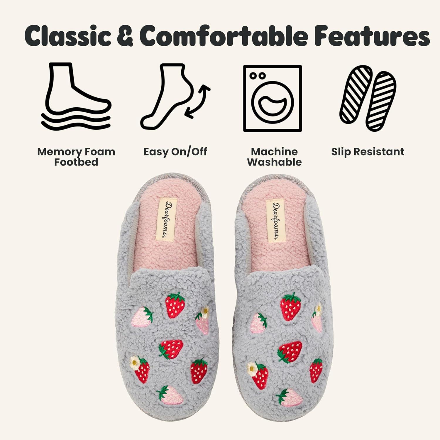 imageDearfoams Womens Novelty Gift Teddy Sherpa Scuff Slip On House ShoeStrawberry Icon
