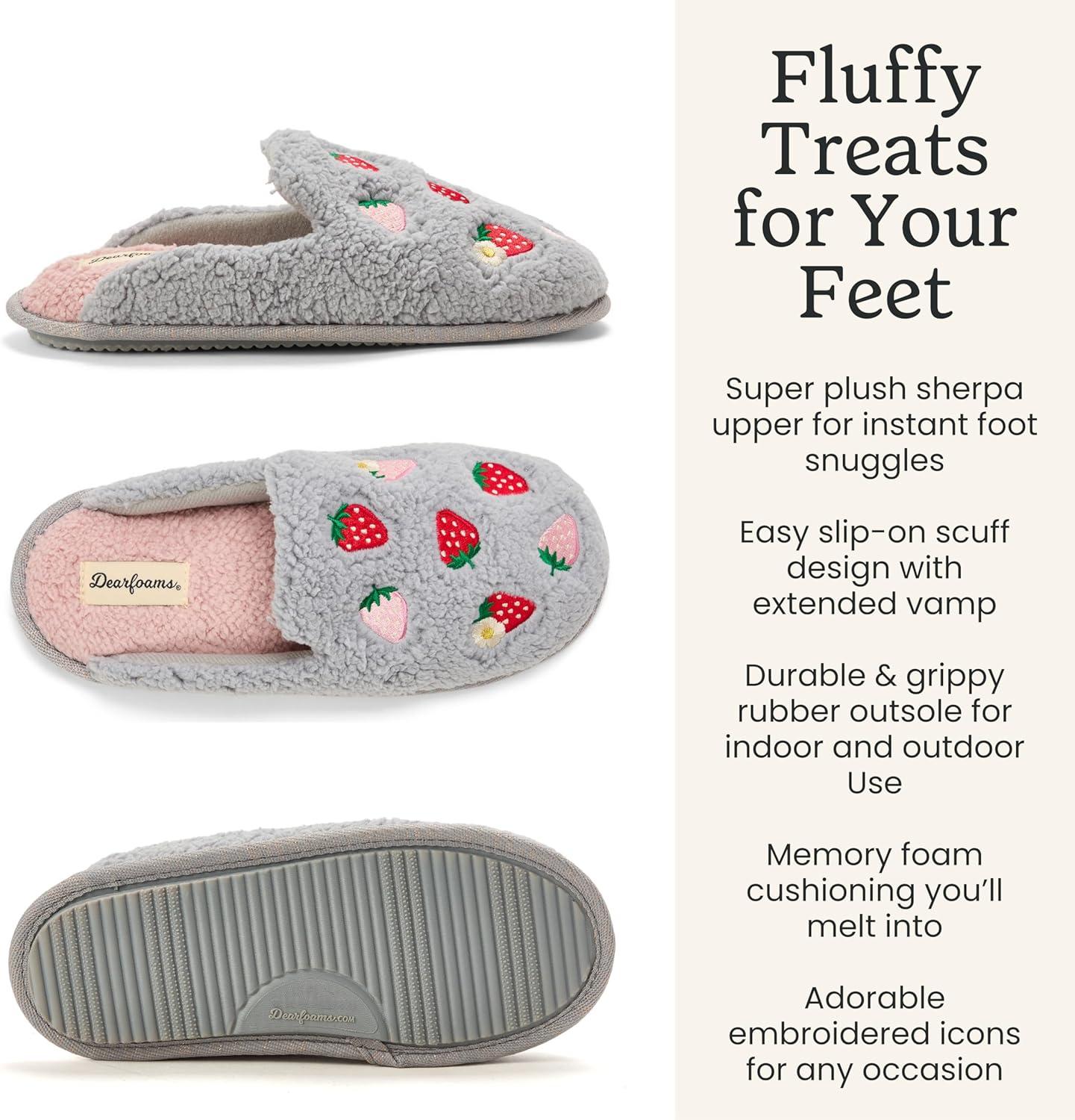 imageDearfoams Womens Novelty Gift Teddy Sherpa Scuff Slip On House ShoeStrawberry Icon