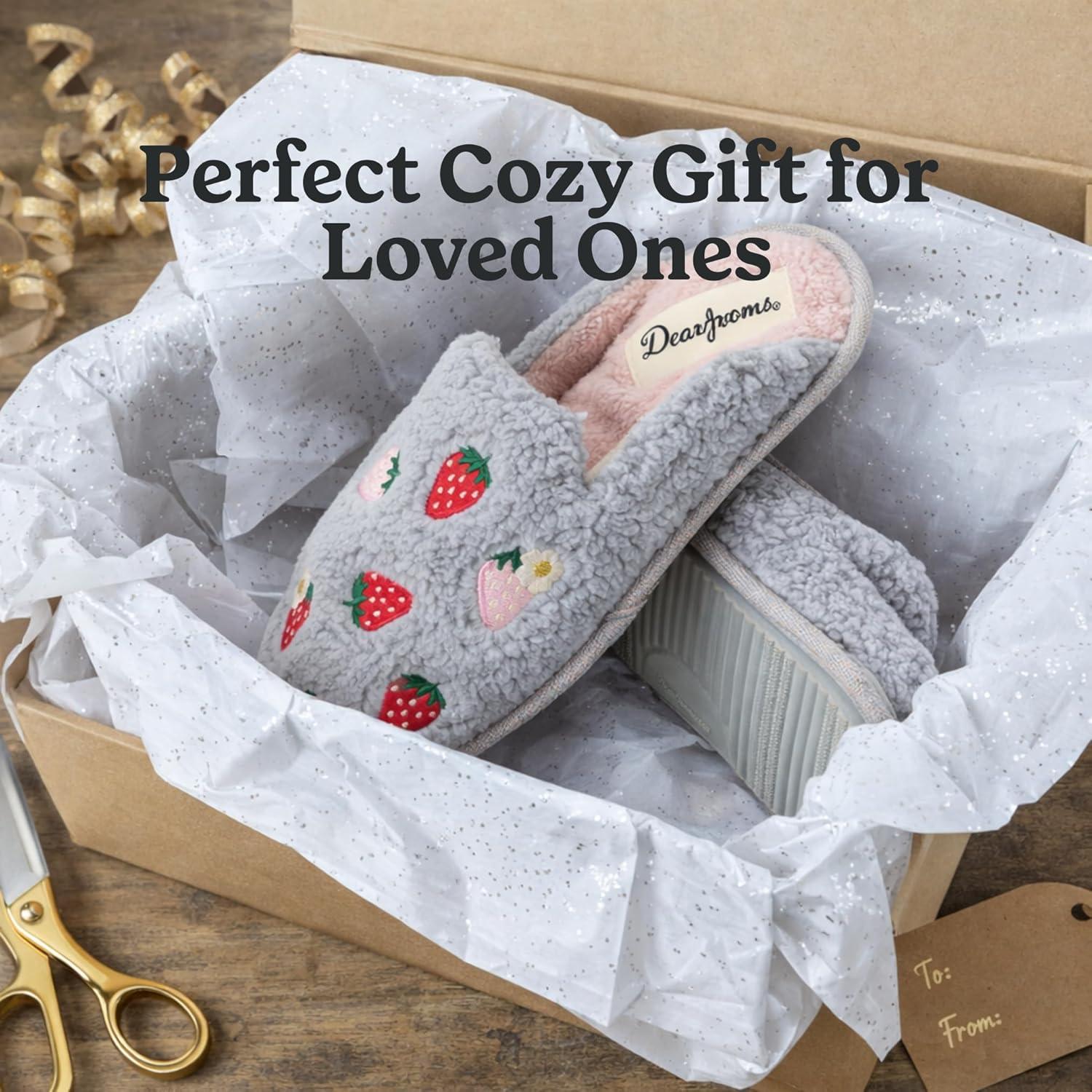 imageDearfoams Womens Novelty Gift Teddy Sherpa Scuff Slip On House ShoeStrawberry Icon