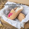 Dearfoams Women’s Novelty Gift Teddy Sherpa Scuff Slip On House Shoe(Pink Bow Emrboidered)