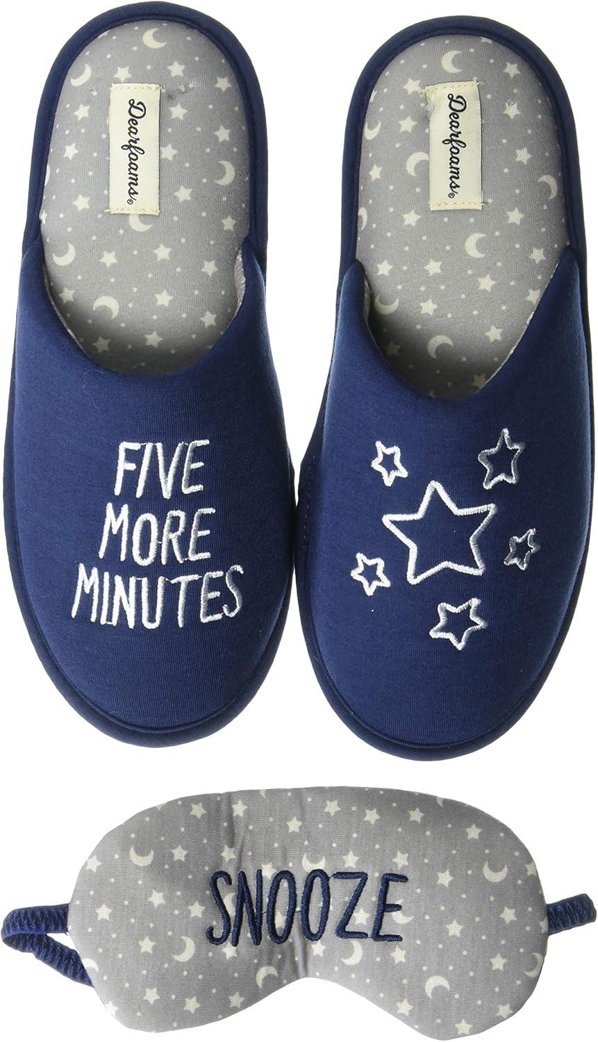 imageDearfoams Womens Novelty Pile Scuff with Eye Mask SlipperFive More Minutes