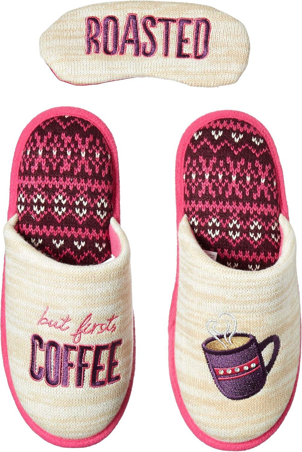 imageDearfoams Womens Novelty Pile Scuff with Eye Mask SlipperOatmeal Heather