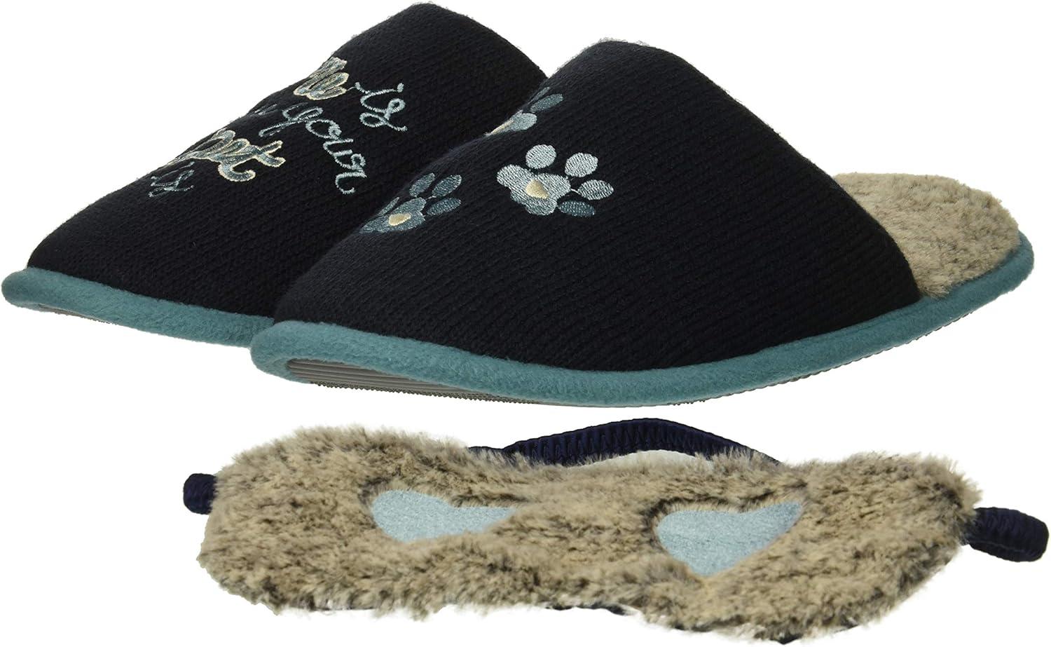imageDearfoams Womens Novelty Pile Scuff with Eye Mask SlipperPeacoat