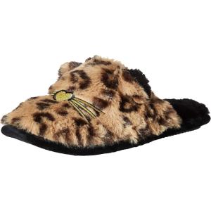 Dearfoams Women’s Novelty Pile Scuff with Eye Mask Slipper(Leopard)