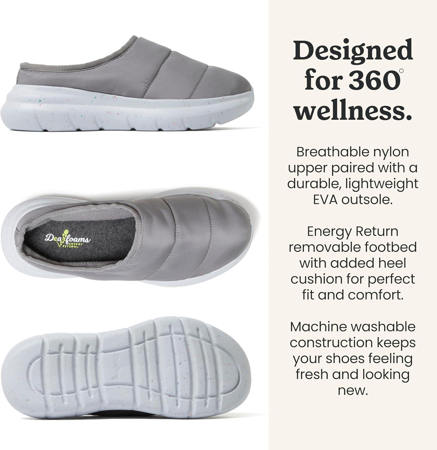 imageDearfoams Mens Lightweight Quilted Puffy Nylon Energy Return Ontario Slip on MuleMedium Grey