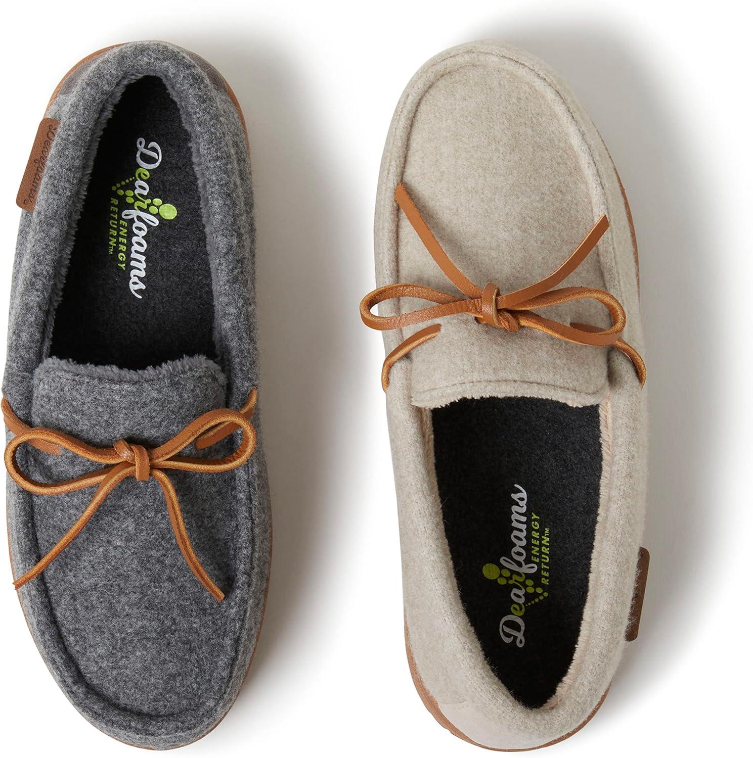 imageDearfoams Womens Wilmington Memory Foam Moccasin SlippersGrey Heather Wool