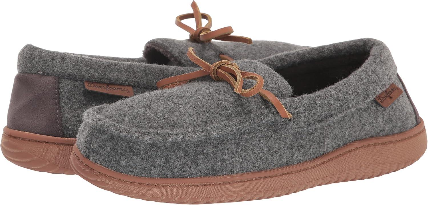 imageDearfoams Womens Wilmington Memory Foam Moccasin SlippersOatmeal Heather Wool