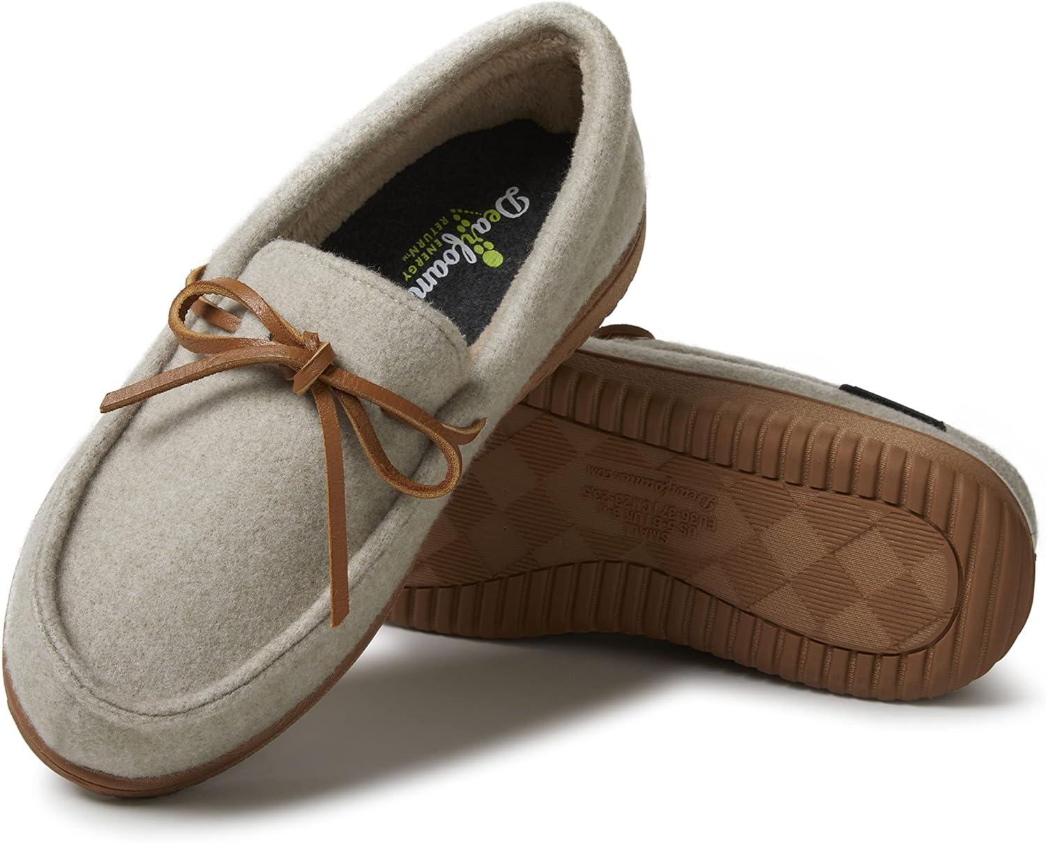 imageDearfoams Womens Wilmington Memory Foam Moccasin SlippersOatmeal Heather Wool