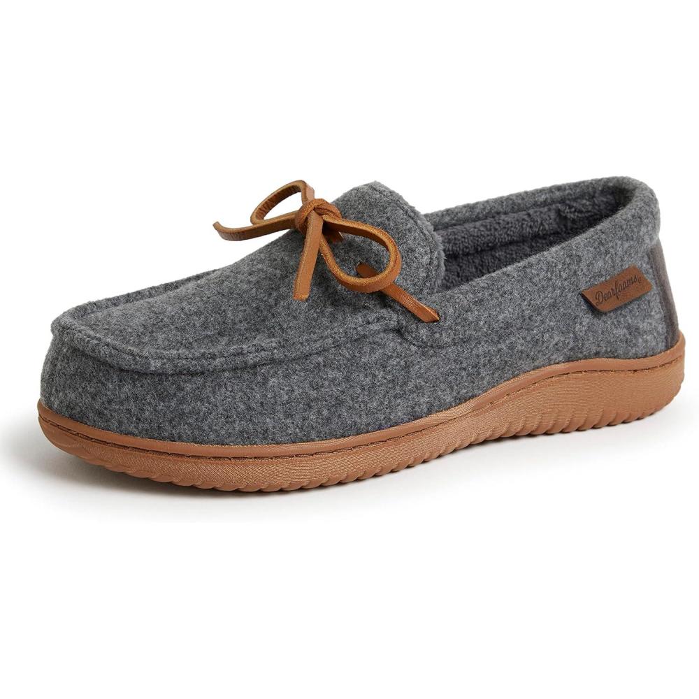 imageDearfoams Womens Wilmington Memory Foam Moccasin SlippersGrey Heather Wool