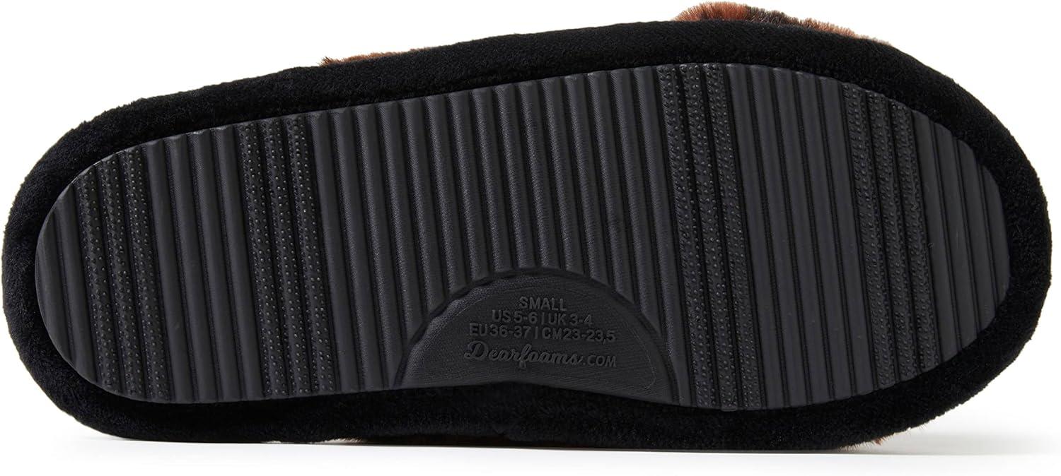 imageDearfoams Womens Acquired Style amp Danielle Pheloung Exclusive Memory Foam Jessica Cozy Bow Cross Band Slide SlippersLeopard