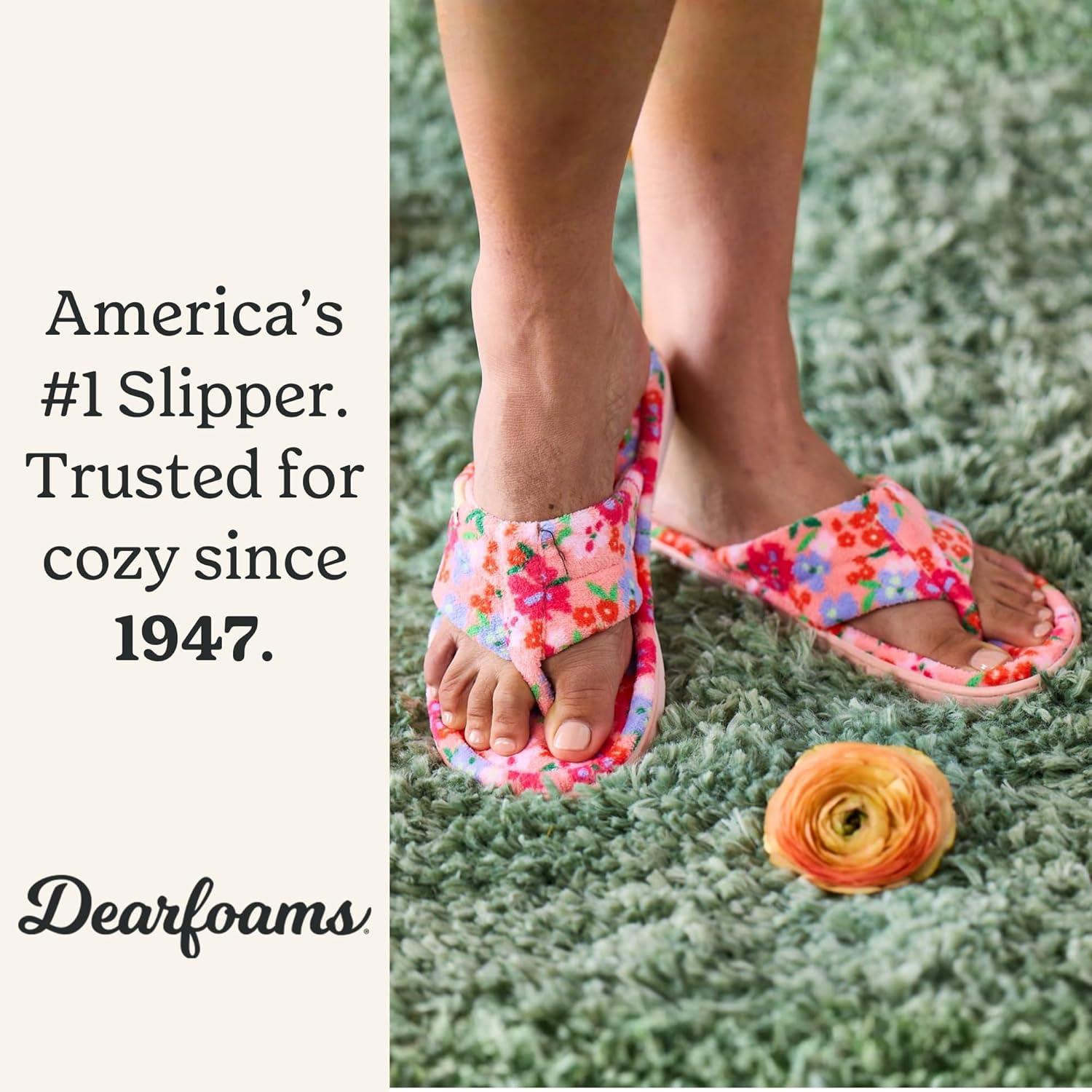imageDearfoams Womens Melanie Colorblocked Microfiber Terry Thong SlipperPink Flowers
