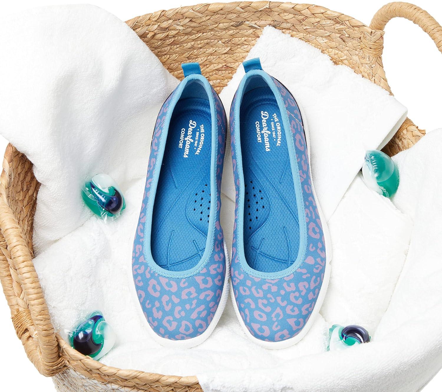 imageDearfoams Womens Original Comfort Lightweight Slipon Mia Ballet FlatBlue Leopard