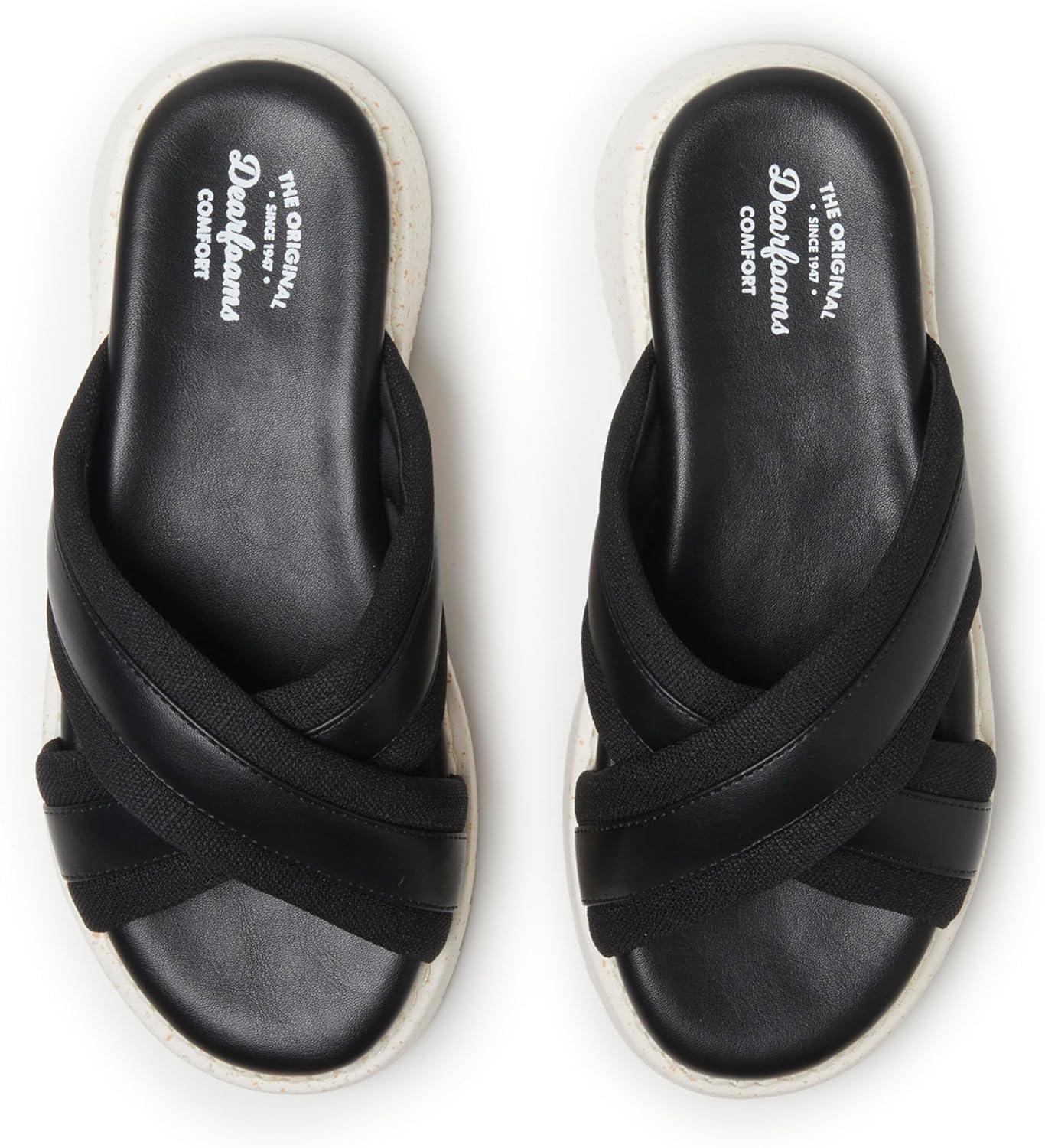 imageDearfoams womens Daisy Comfortable Wedge Platform Slide SandalBlack