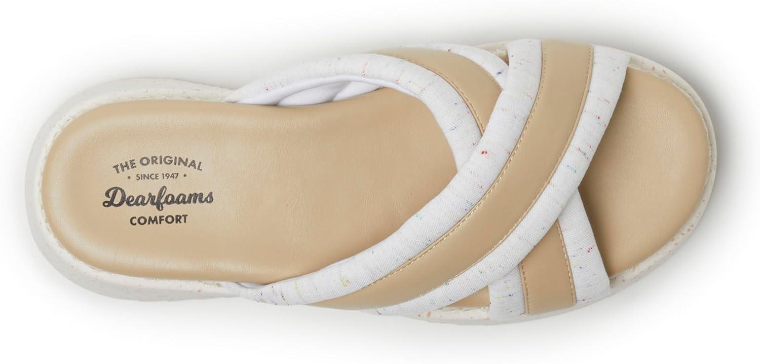 imageDearfoams womens Daisy Comfortable Wedge Platform Slide SandalIvory