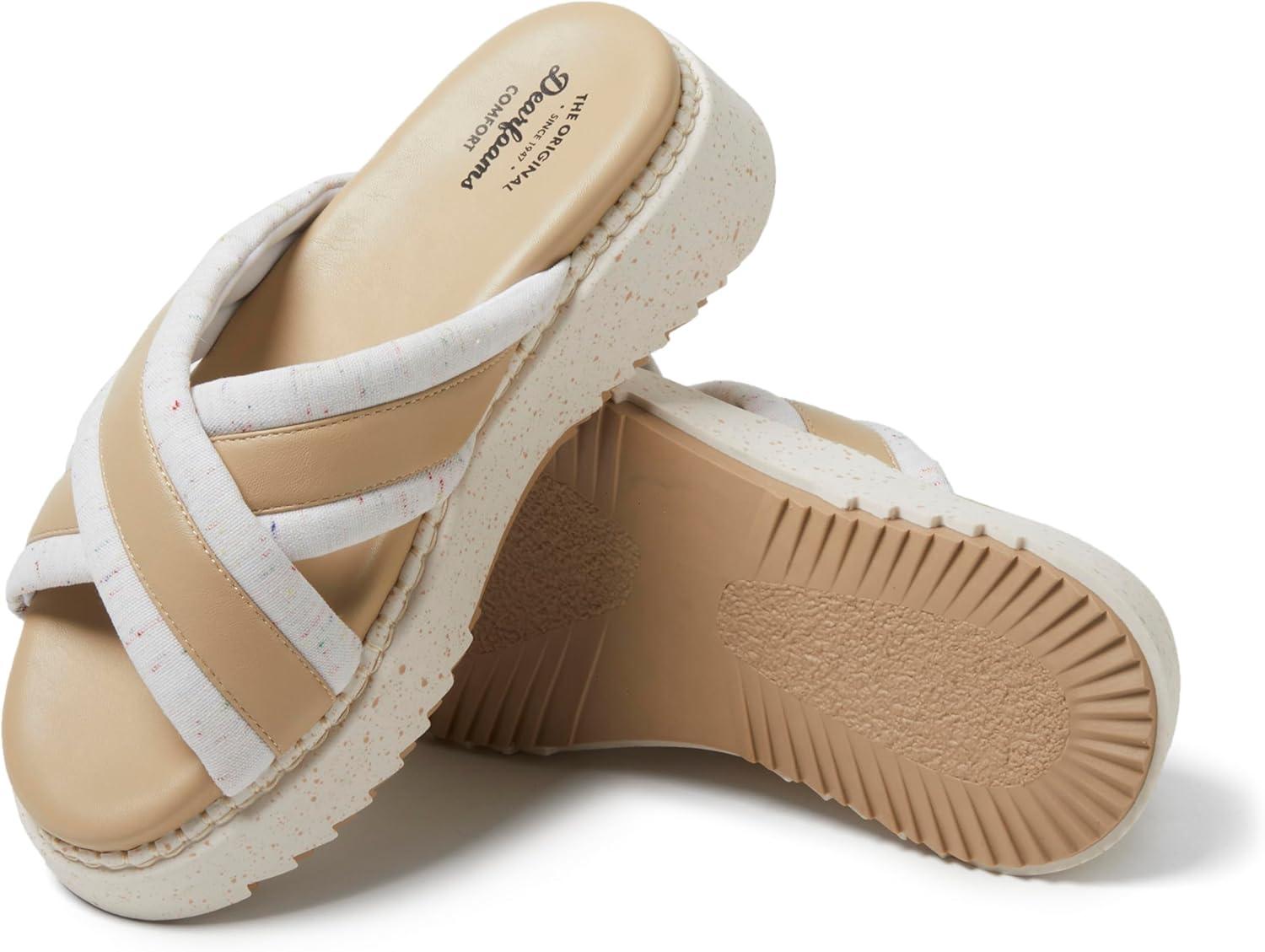 imageDearfoams womens Daisy Comfortable Wedge Platform Slide SandalIvory