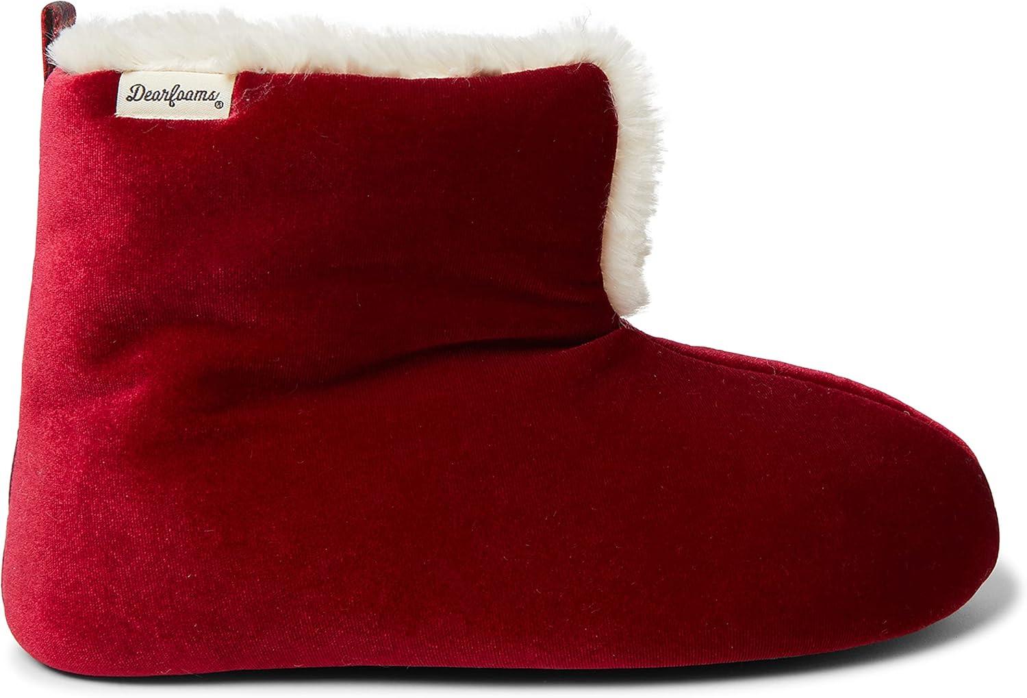 imageDearfoams womens Zoey Lounge Duvet Bootie SlipperSlipperFirebrick Red Velour