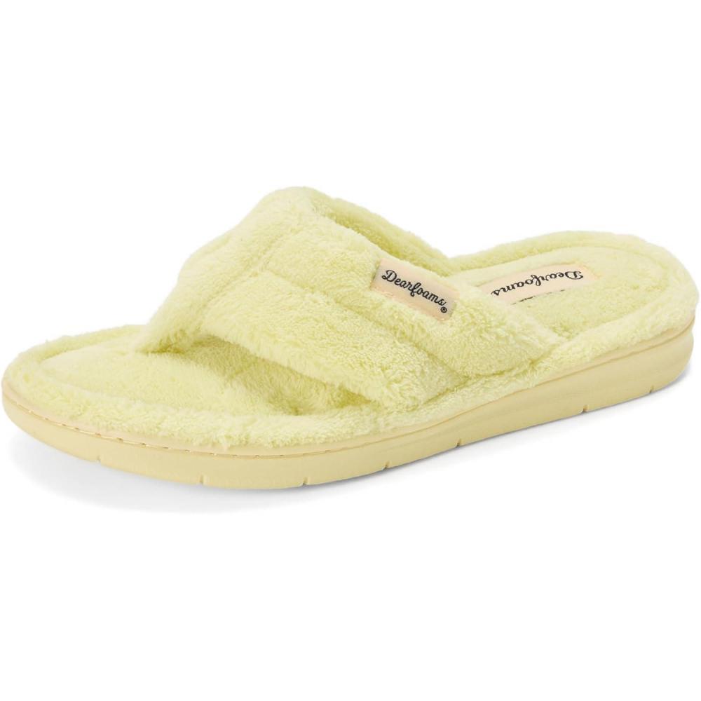 imageDearfoams Womens Melanie Colorblocked Microfiber Terry Thong SlipperDaiquiri