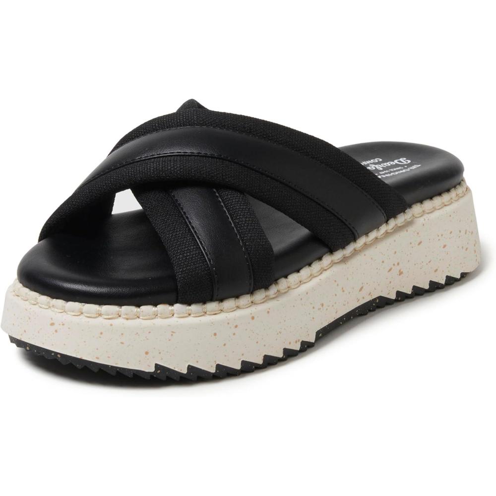 imageDearfoams womens Daisy Comfortable Wedge Platform Slide SandalBlack