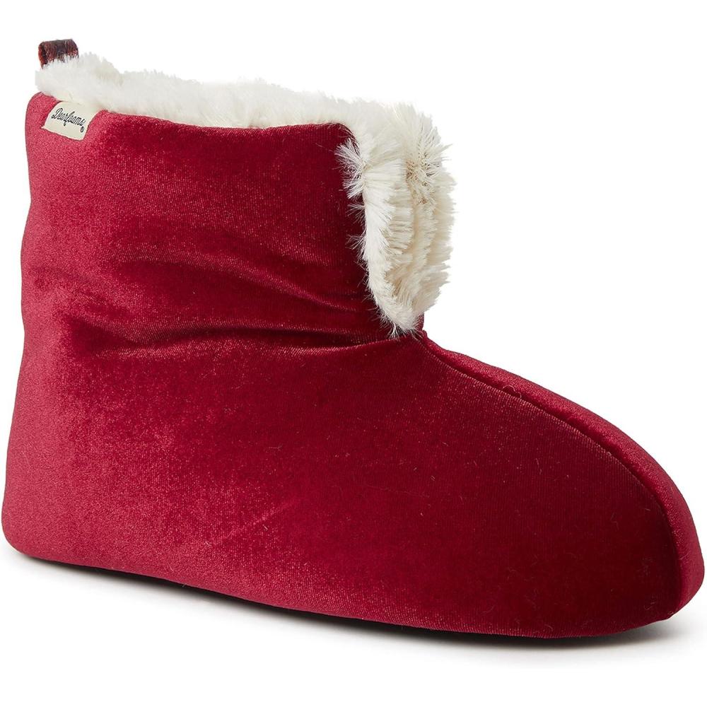 imageDearfoams womens Zoey Lounge Duvet Bootie SlipperSlipperFirebrick Red Velour