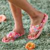 Dearfoams Women’s Melanie Colorblocked Microfiber Terry Thong Slipper(Blue Print)
